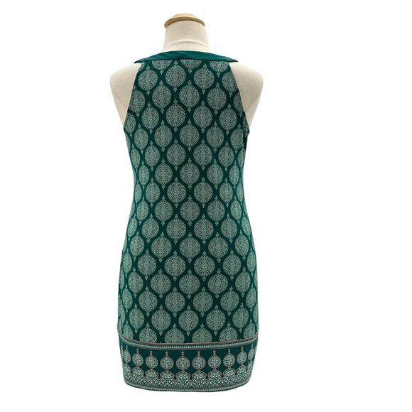 Elegant Green Patterned Sleeveless Dress - Picture 4 of 8